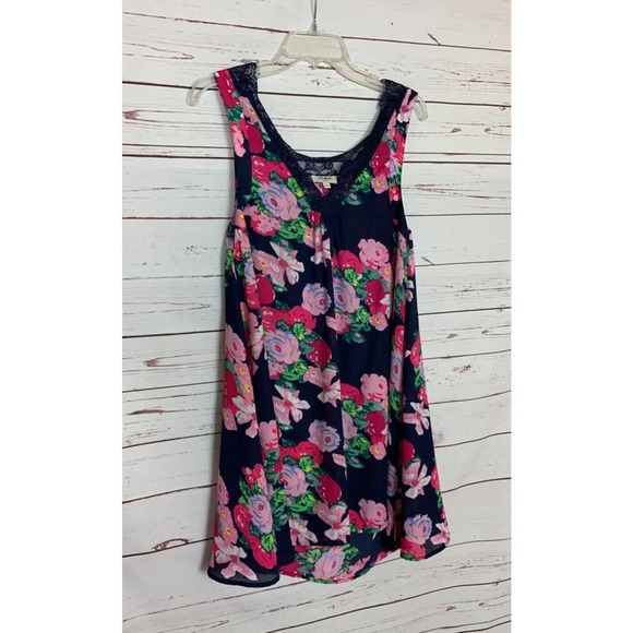 Umgee USA Boutique Women's S Small Navy Pink Lace Floral Sleeveless Spring Dress - Picture 7 of 12